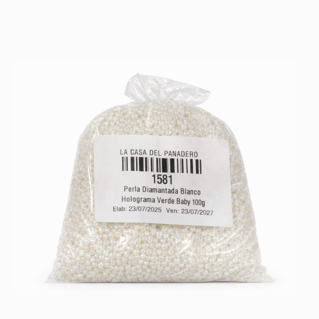 PERLAS DIAMANTINAS BLANCO HOLOGRAMA VERDE 100GR